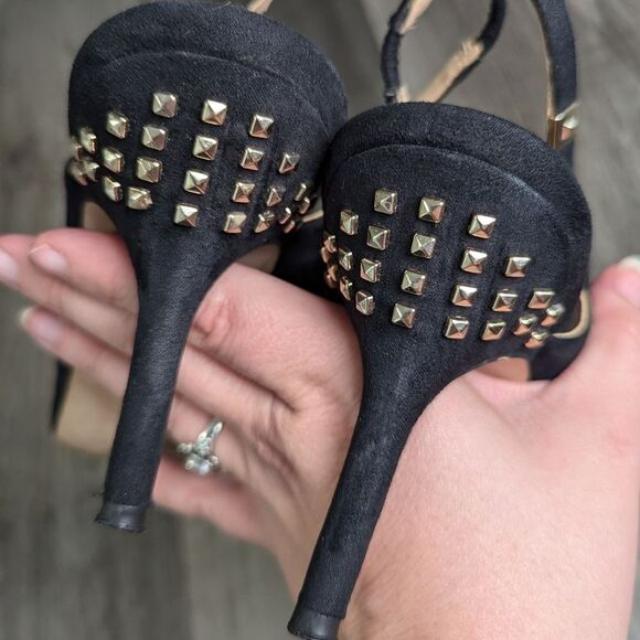 Zara Basics Black pointed toe gold studded slingback heels womens 41 EU 10 US - Picture 8 of 9